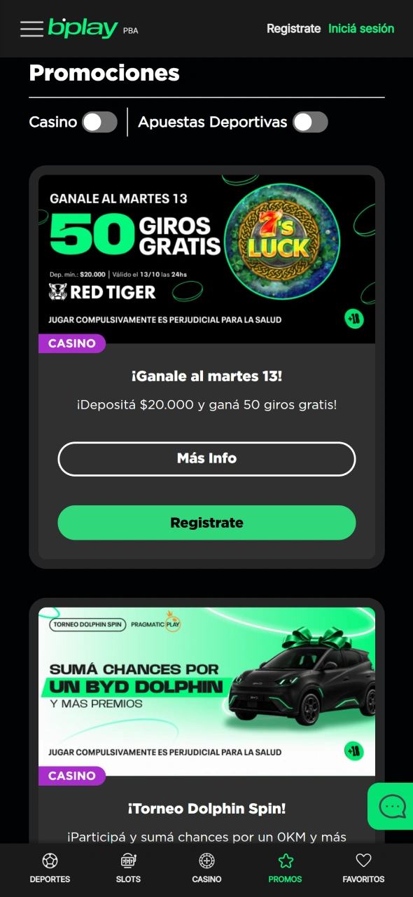 Accede a promociones exclusivas y bonos desde la aplicación móvil de Bplay.