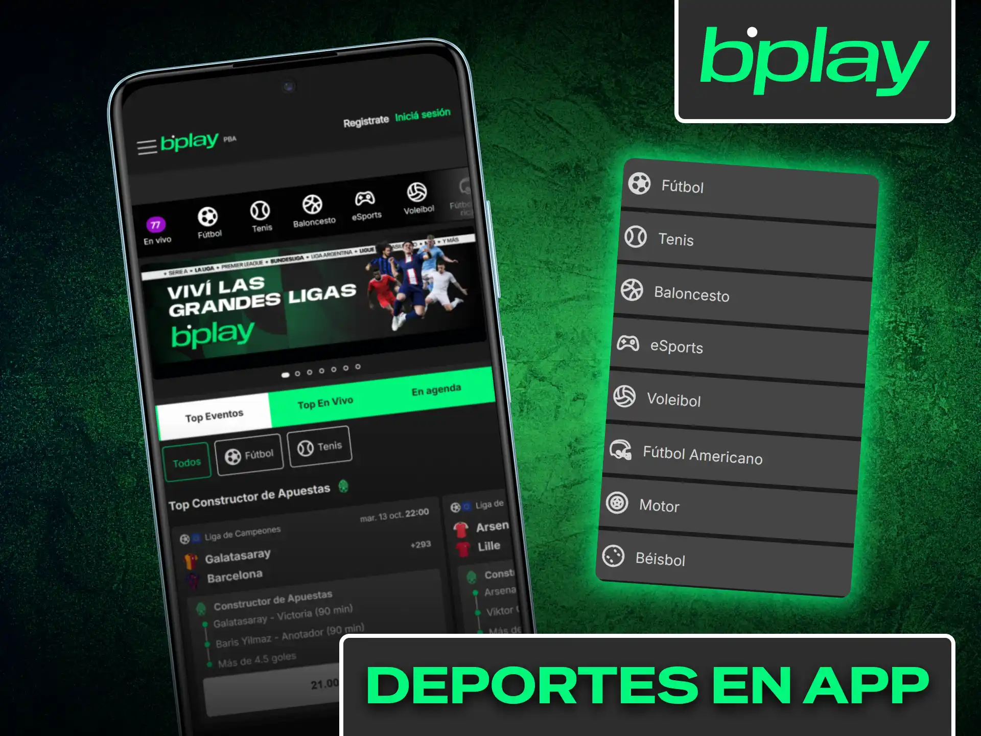 Explora toda la oferta de deportes disponibles dentro de la app Bplay.