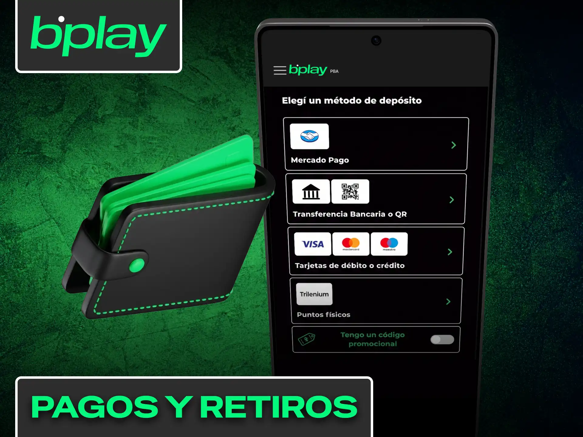 Realiza depósitos rápidos y retiros seguros directamente en la app Bplay.