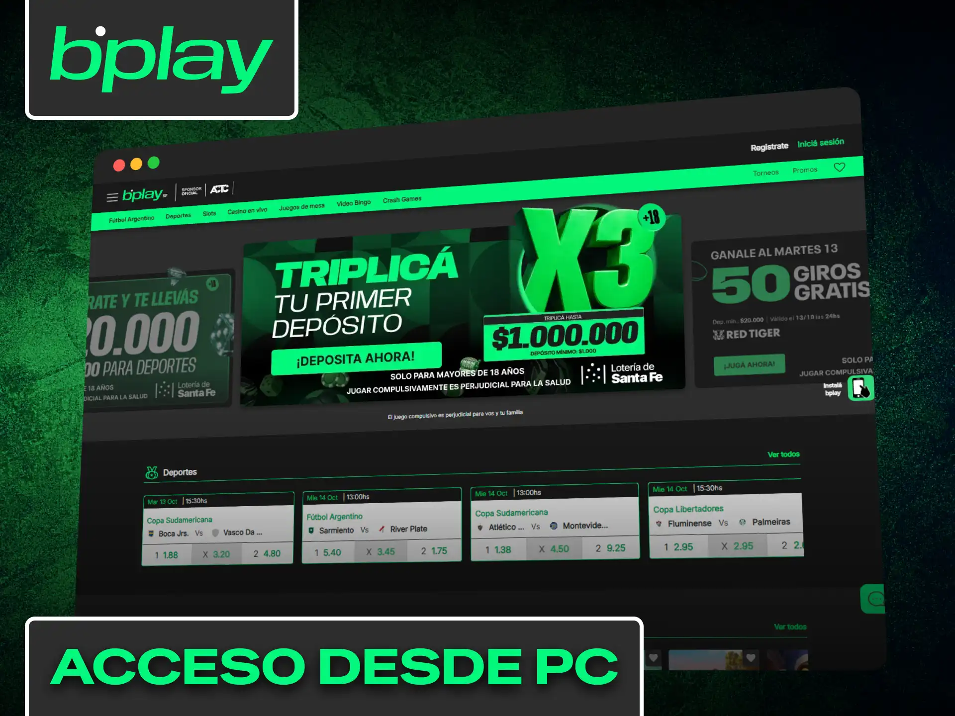 Compara la navegación de escritorio con la experiencia en la app Bplay.