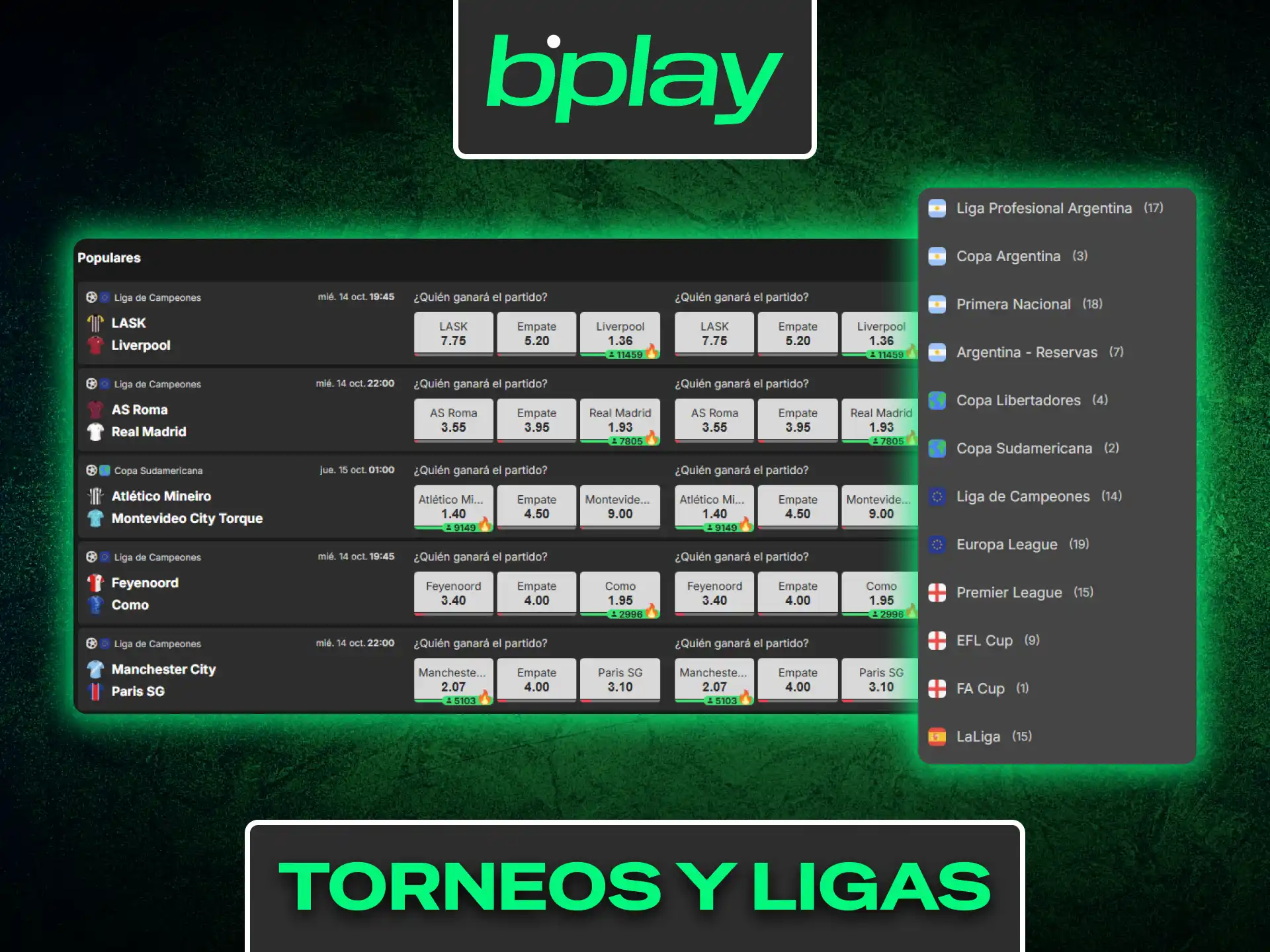 Descubre la gran variedad de torneos y ligas de fútbol disponibles en Bplay.