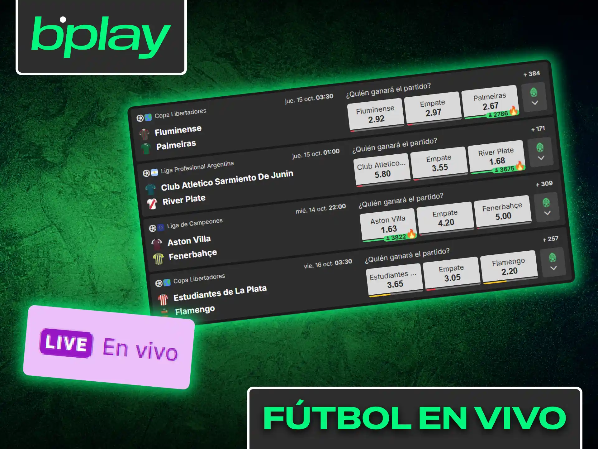 Sigue el rendimiento de las apuestas de fútbol en vivo dentro de Bplay.