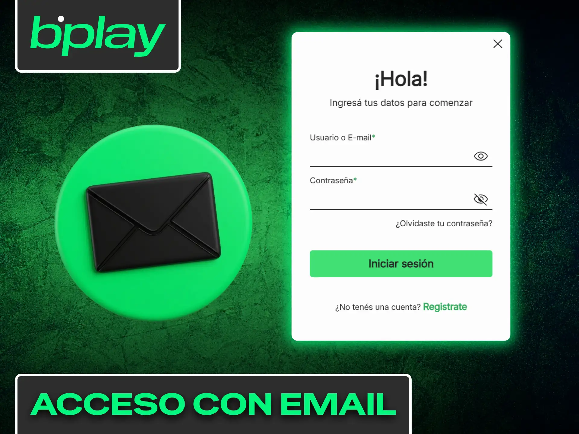 Iniciá sesión de forma rápida ingresando tu correo electrónico en Bplay.