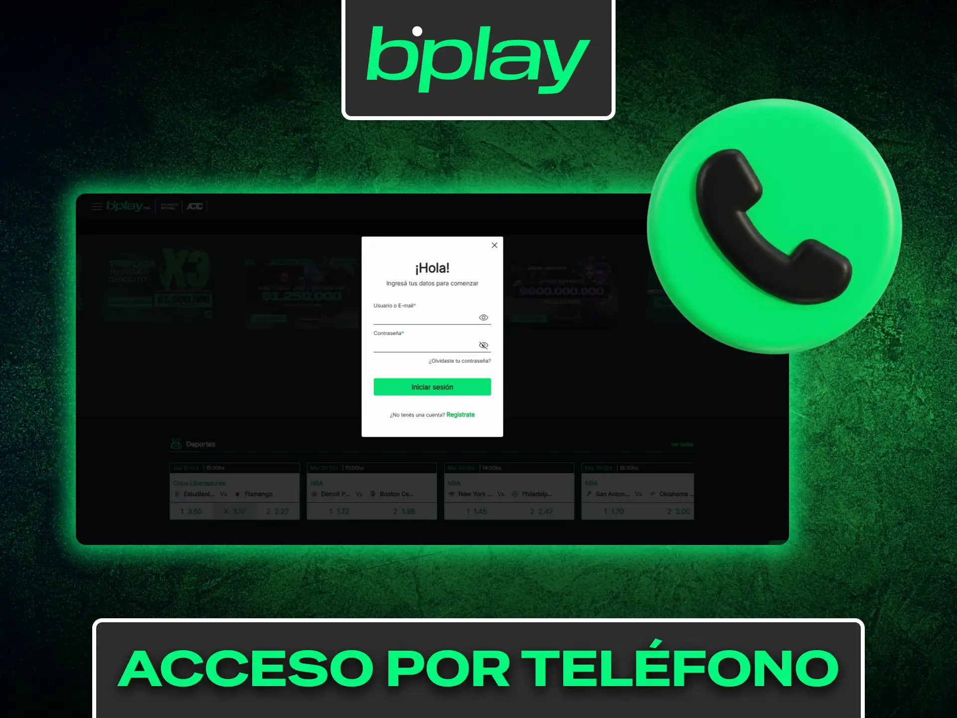 Accedé a tu cuenta utilizando tu número de teléfono en Bplay.