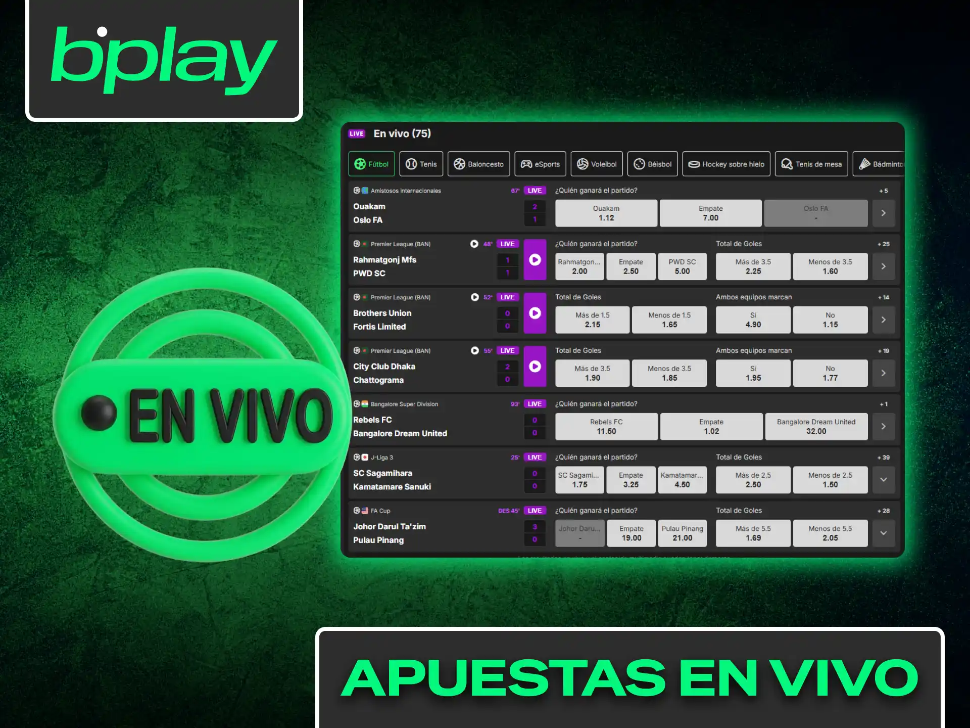 Apuesta en vivo mientras sigues la transmisión de tus partidos favoritos en Bplay.