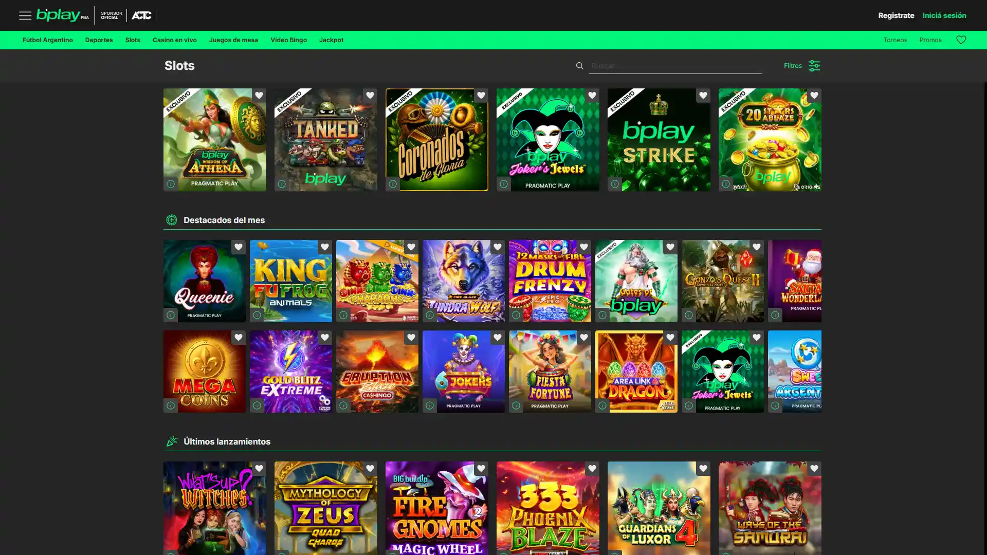 Disfruta de cientos de tragamonedas y juegos de mesa en la sección de casino de Bplay.