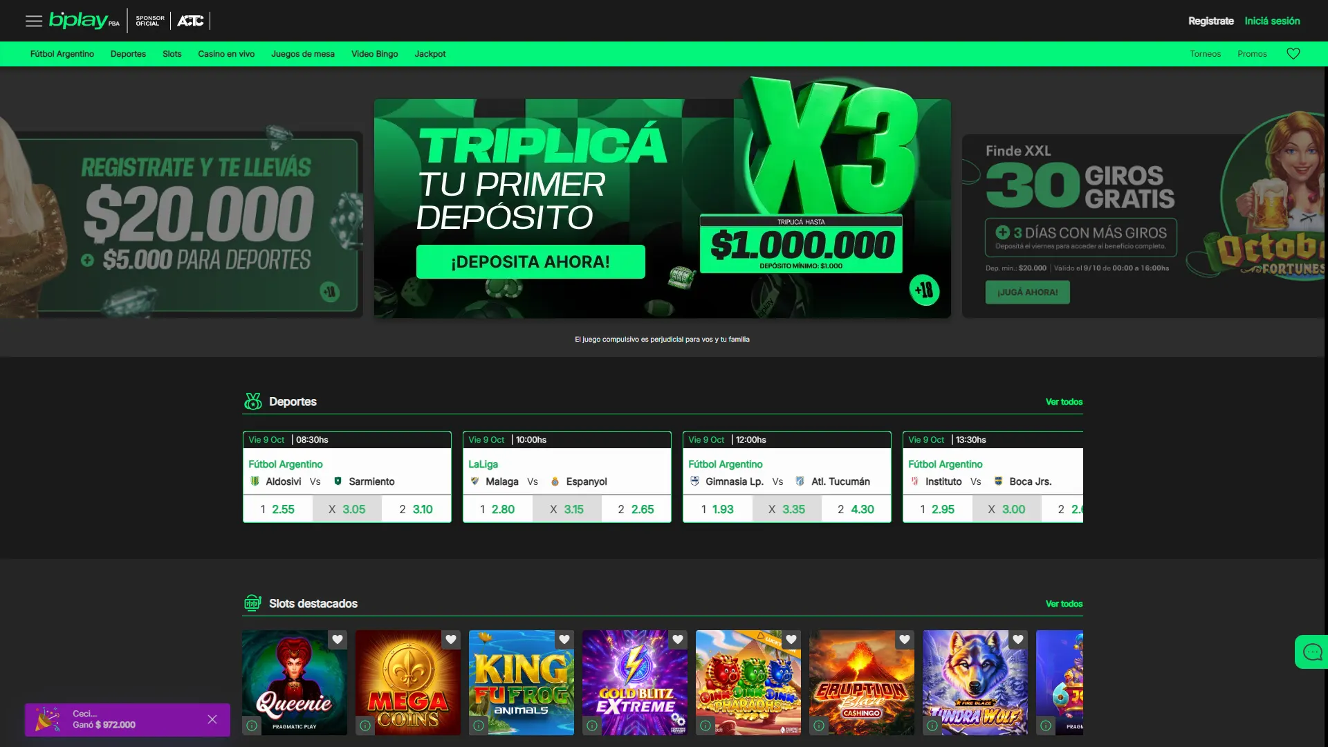 Explora la página principal de Bplay para acceder a todas las secciones de apuestas y casino.