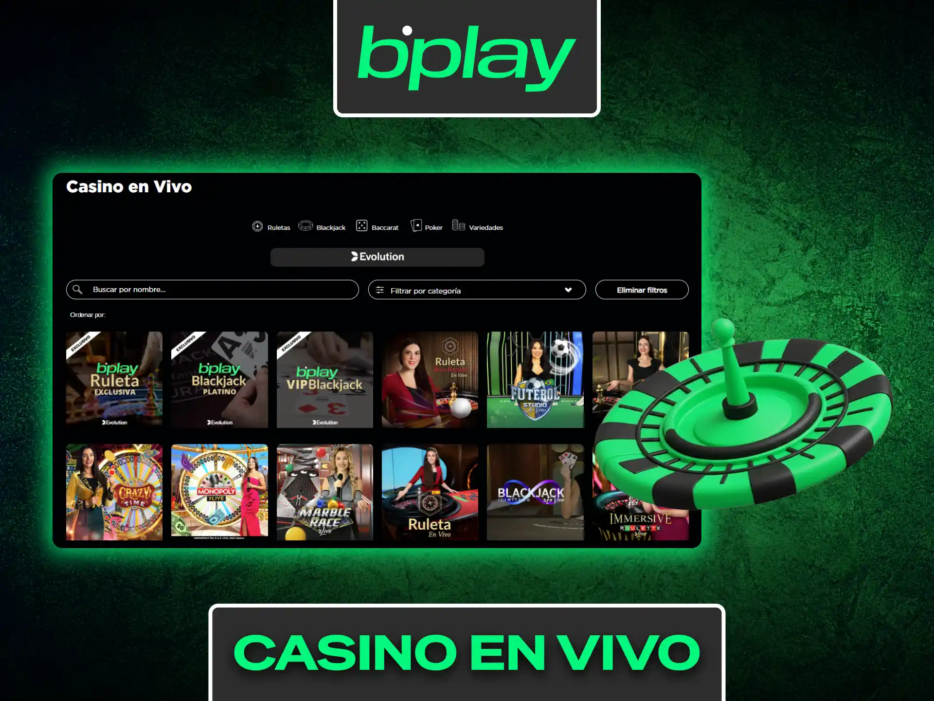 Siente la experiencia de un casino real jugando en vivo con crupieres en directo en Bplay.