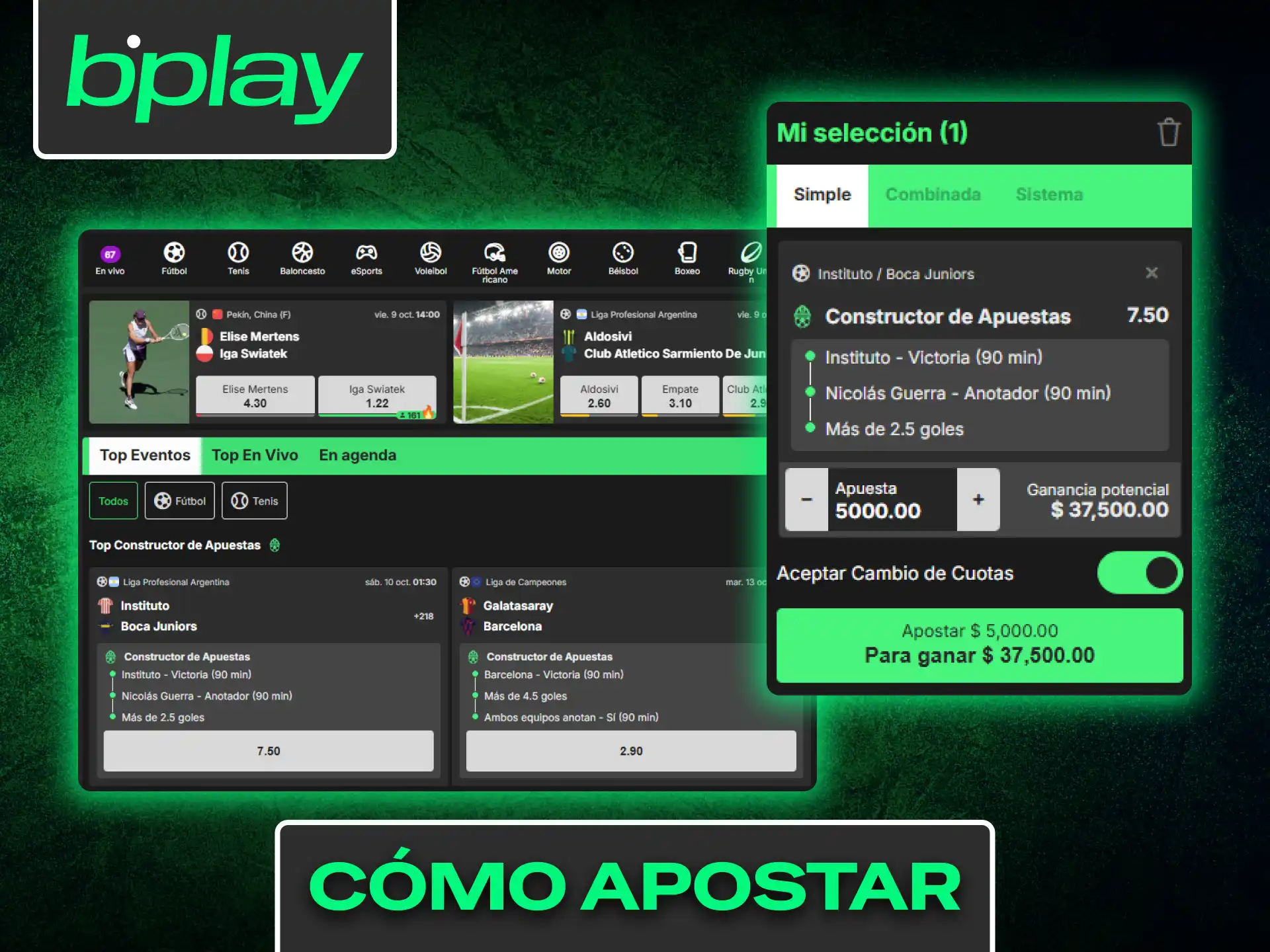Aprende a seleccionar tus eventos y armar tus boletos de apuestas fácilmente en Bplay.