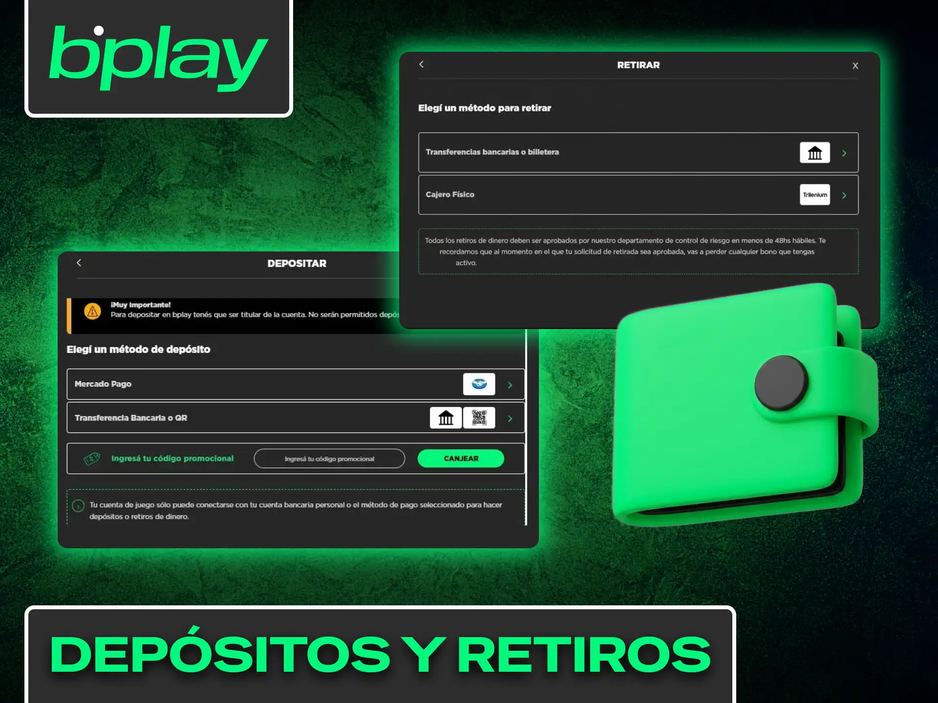 Gestiona tus depósitos y retiros con los métodos de pago más confiables en Bplay.