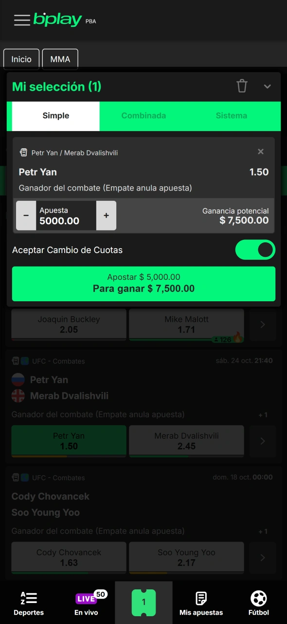 Ingresá el monto deseado y confirmá la apuesta en tu boleto Bplay.