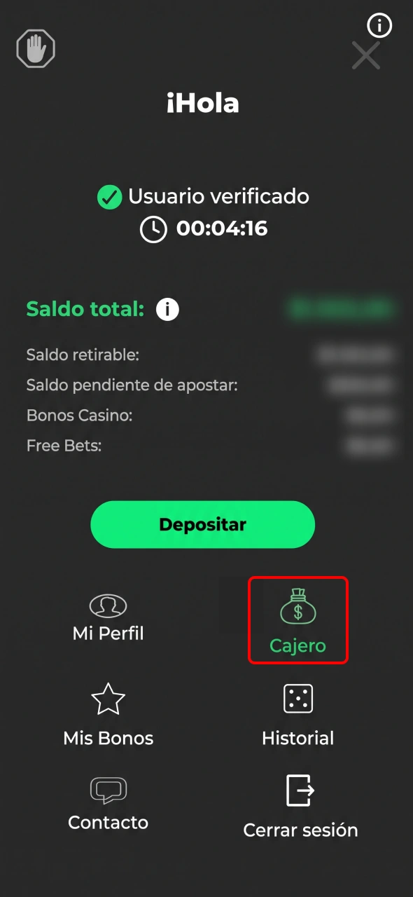 Ingresá a la sección de Caja o Mi Cuenta en Bplay.