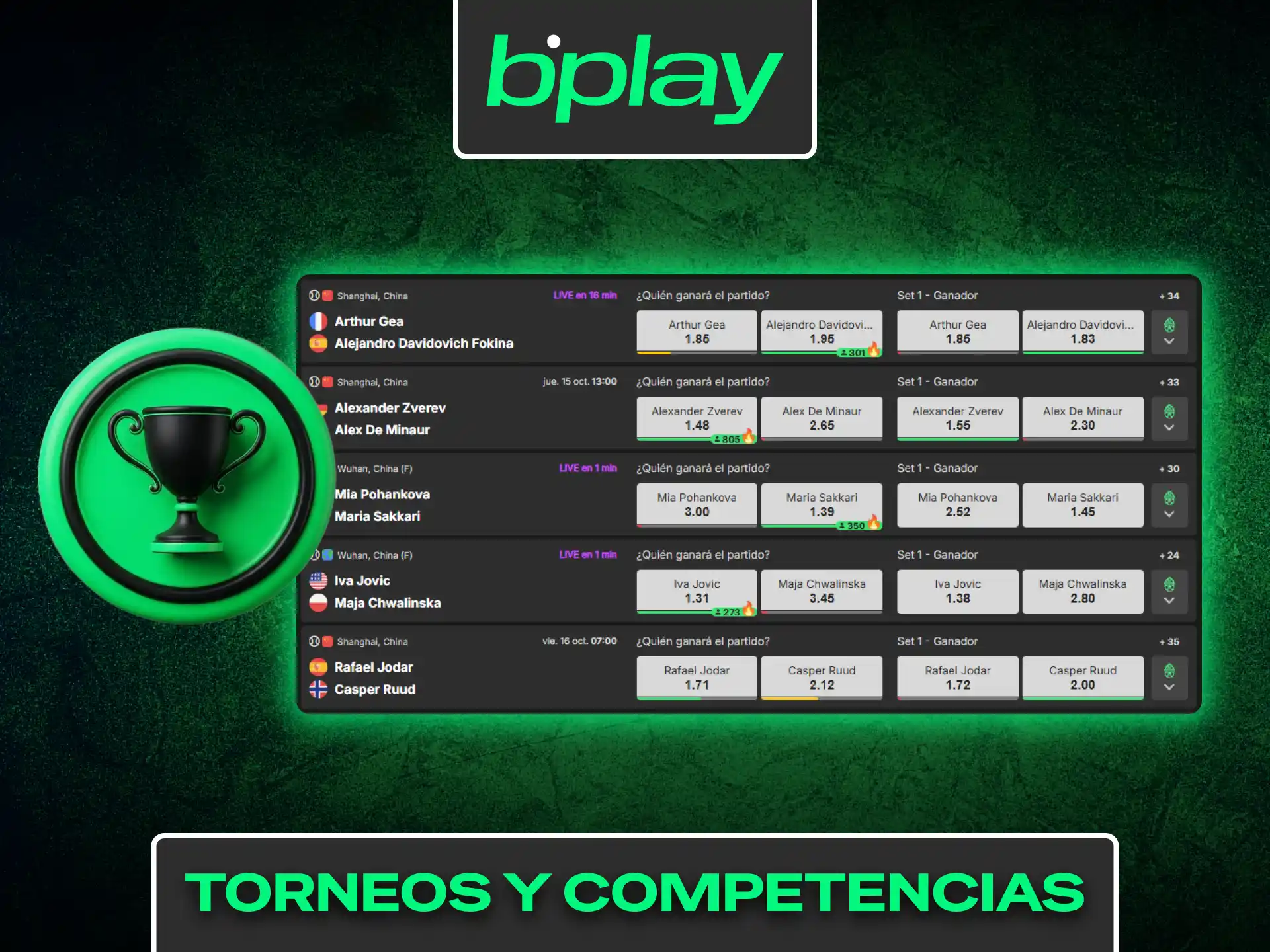Descubrí los torneos y competencias de tenis disponibles en Bplay Argentina.
